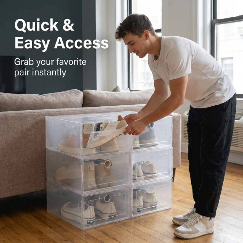Shoe Box Display - 6Pcs Transparent Plastic Shoe Boxes Stackable