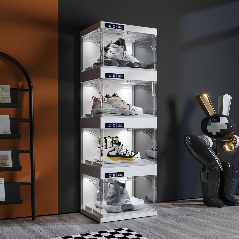 Shoe Box Display - Smart LED Shoe Organizer, Clear Stackable