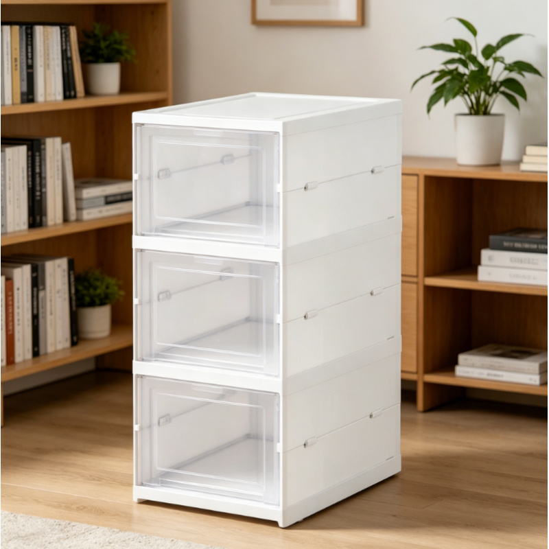 Shoe Box Display - 3 Layers Foldable Transparent Shoe Storage